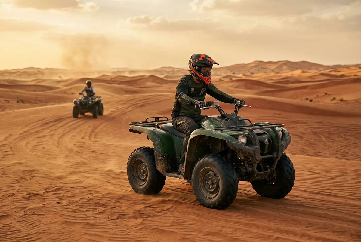 Open desert quad bike ride during a VIP Abu Dhabi safari